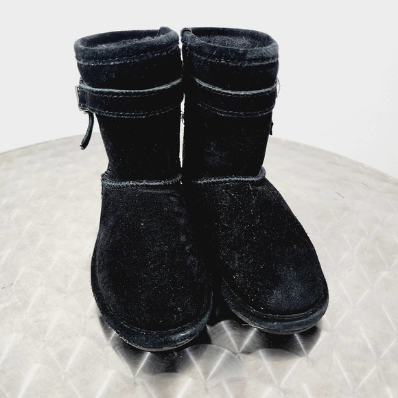 Bearpaw Val Toddler Black Cow Suede Boots Size 9 Winter Sherpa Shearling EUC - Picture 9 of 13